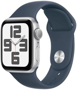 Apple Watch SE (2nd Gen) [GPS 44mm] - Silver Aluminum Case with Storm Blue Sport Band, M/L (Renewed)