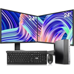 HP Elitedesk 800 G3 SFF Desktop PC - Intel i7-6700,32GB DDR4,1TB NVMe SSD + 2TB HDD, AX200 Wi-Fi 6,Dual 24-Inch Monitors, Wireless Keyboard and Mouse,Win 10 Pro (Renewed), Black/Silver