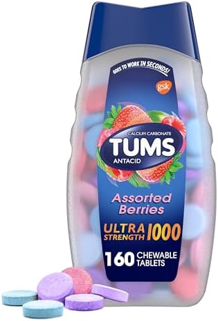 TUMS Ultra Strength Chewable Antacid Tablets for Heartburn Relief and Acid Indigestion Relief, Assorted Berries - 160 Count