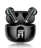 Wireless Earbuds, 2026 Bluetooth 5.4 Headphones Bass Stereo Ear Buds with Noise Cancelling Mic, LED Display in Ear Earphones 50H Playtime Ear Buds, IP7 Waterproof for Laptop Pad Phones Soft Black